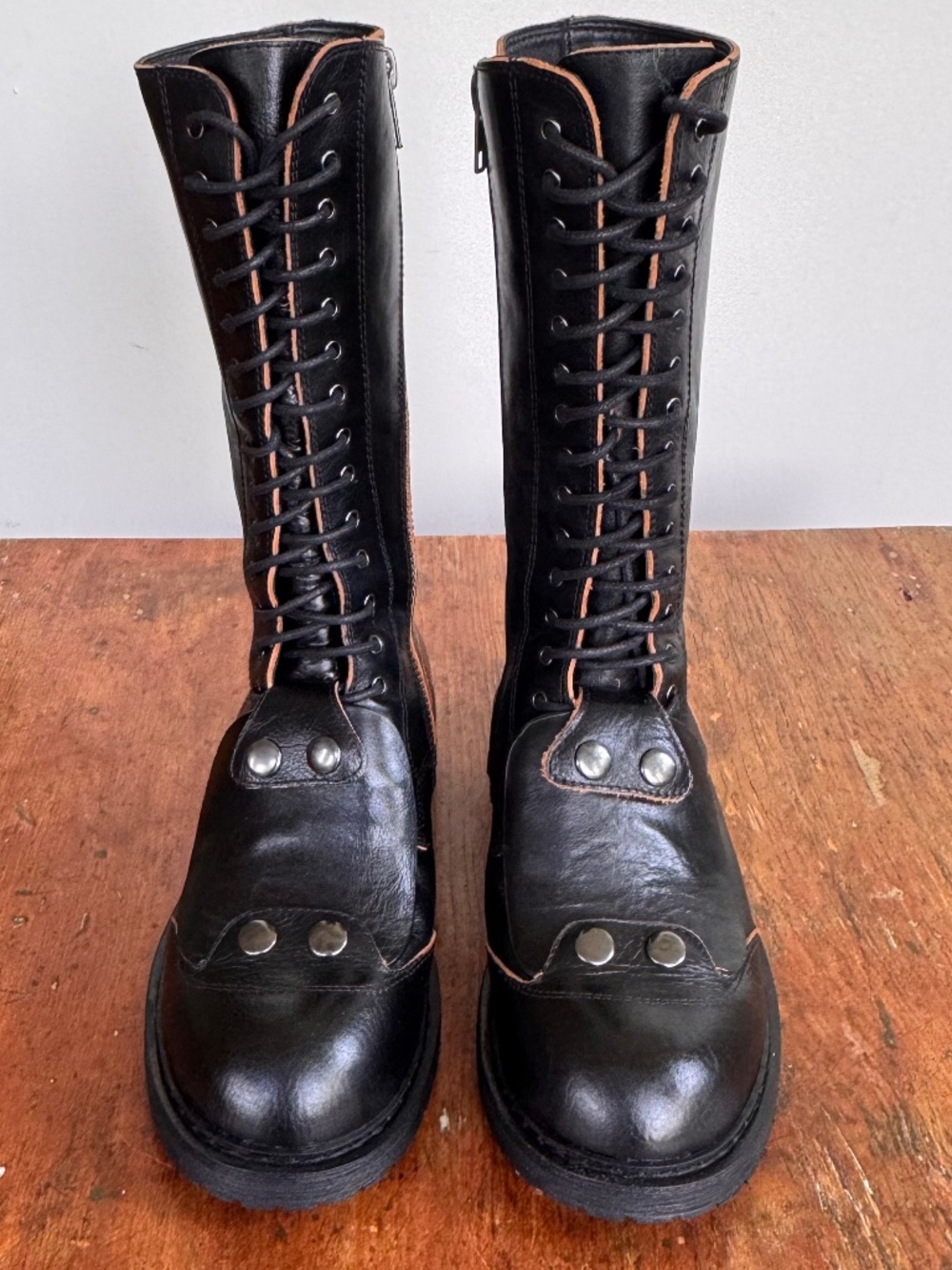 rare ANN DEMEULEMEESTER black leather snap button panels tall combat boots EU36